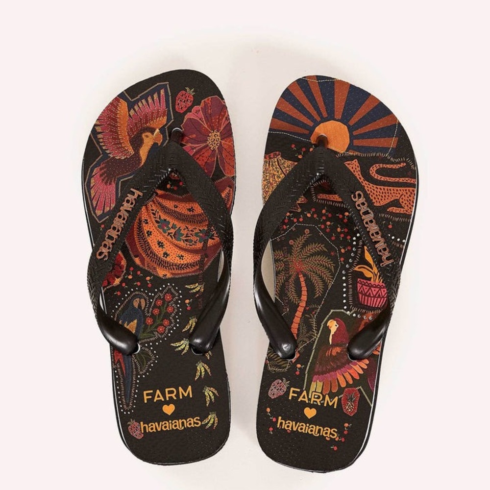 Farm Rio Havaianas Beleza Mix Boho Tropical Jungle Print Thong Flip Flop Sandals - Picture 8 of 9
